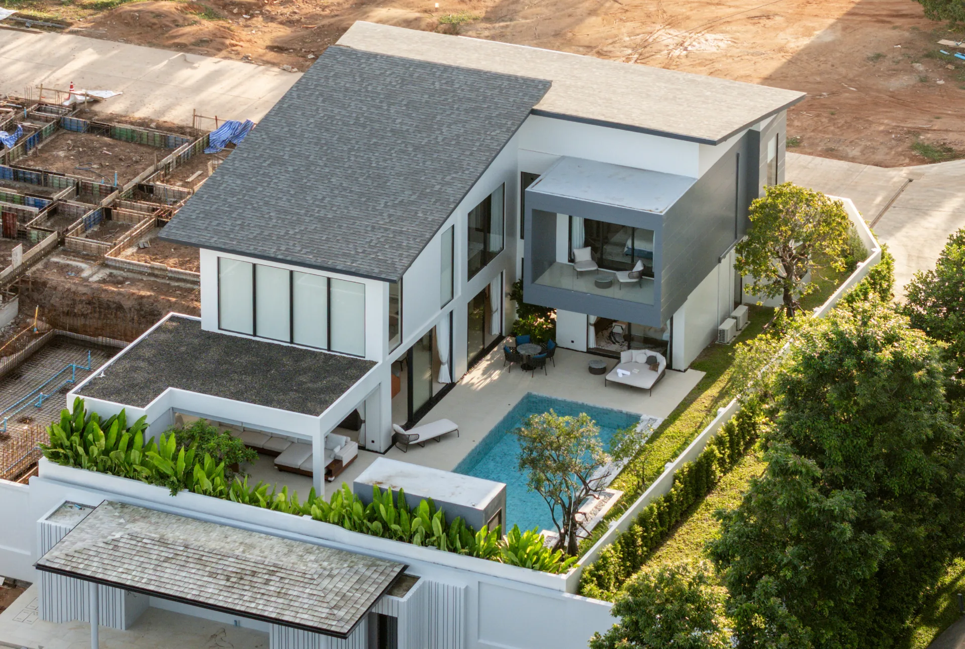 Villa exterior sunset view